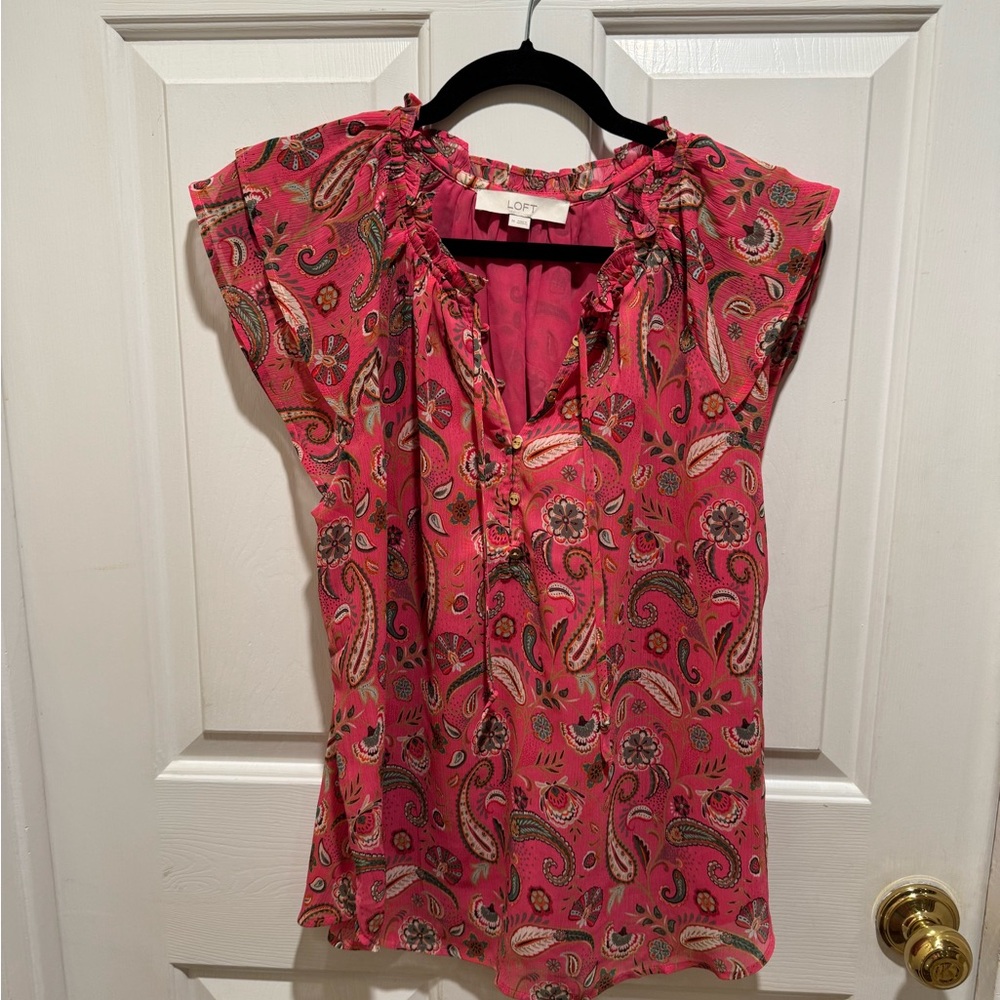 LOFT Vibrant Pink Paisley Blouse
